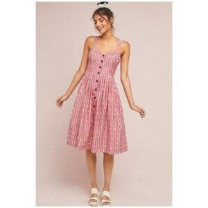 Anthropologie Maeve Hudson Dress Red Stripe  MIDI Button Front Dress size 6